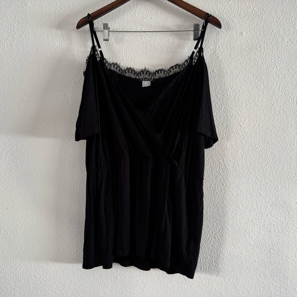 Eyelash Lace Wrap Top Cold Shoulder Spaghetti Sleeve XL Romantic Chic - Picture 12 of 12